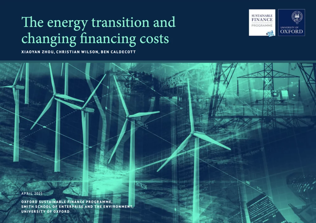 The energy transition and changing financing costs report cover.