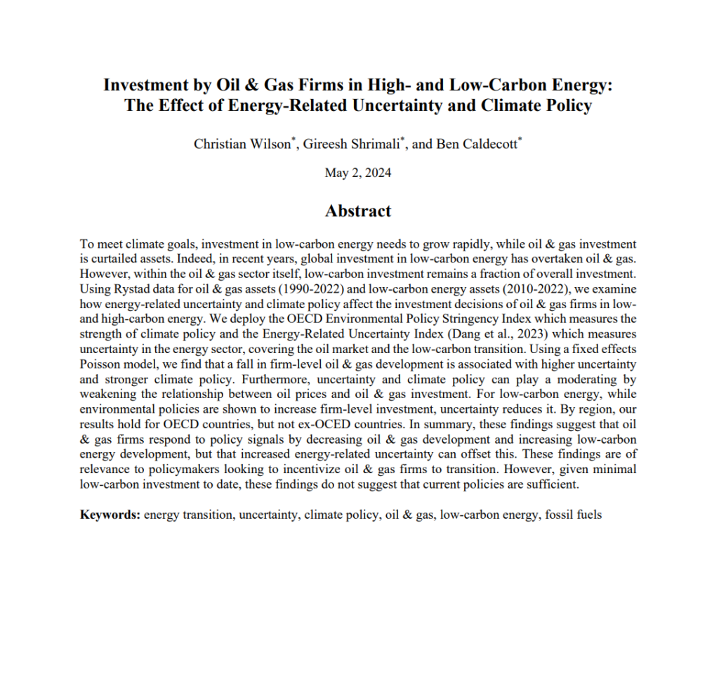 First page introduction on Investment by Oil & Gas Firms in High- and Low-Carbon Energy: The Effect of Energy-Related Uncertainty and Climate Policy