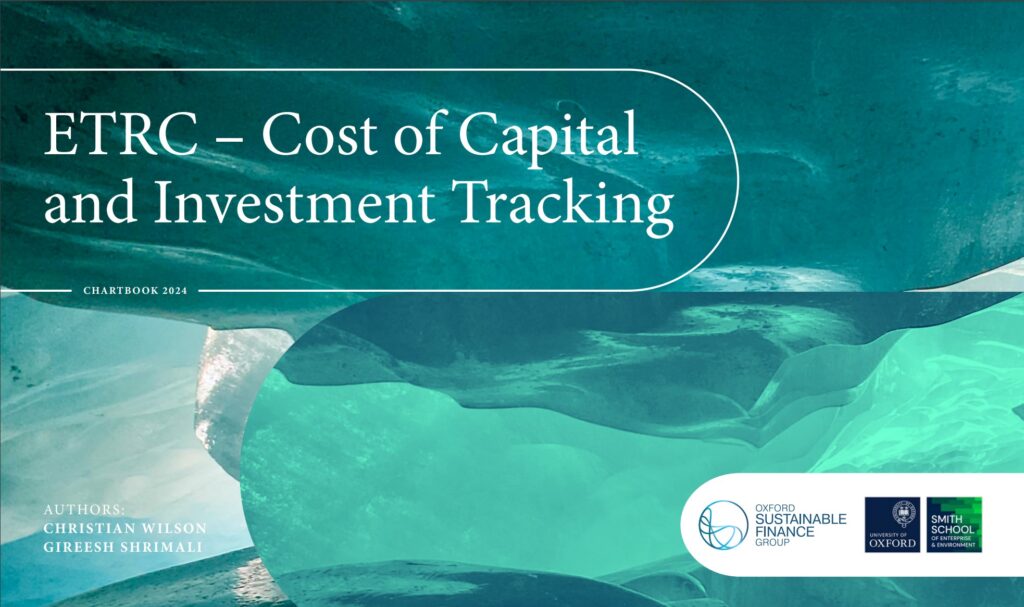 ETRC Cost of Capitol and Investment Tracking report front cover. A blend of turquoise patterns with the report title in the top left corner