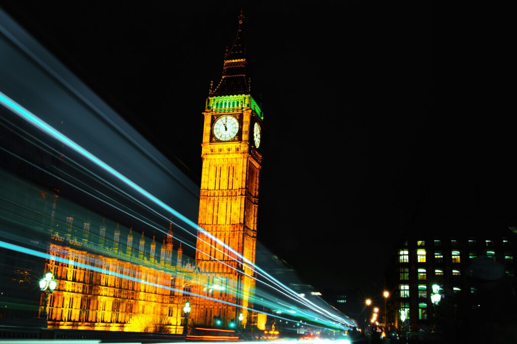 Big Ben in London lit up at night